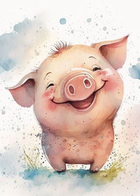 Watercolor pig baby