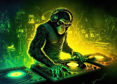 Monkey headphone dj music 