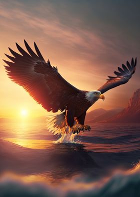 Eagle flying sea