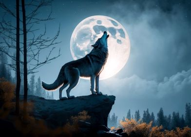 Wolf standing on hill 