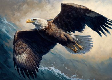 Eagle flying sea