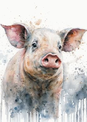 Watercolor pig baby