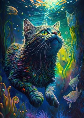 Trippy Underwater Cat