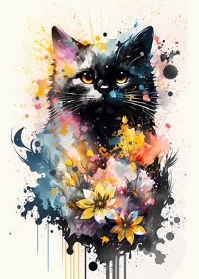 Colourful Floral Cat