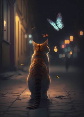 Street Cat and Butterflies