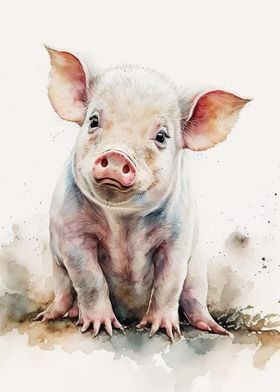 Watercolor pig baby