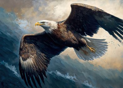 Eagle flying sea