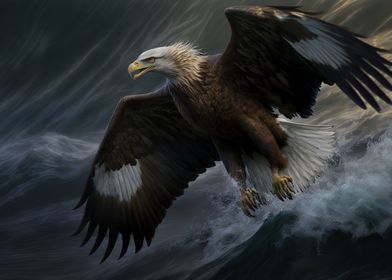 Eagle flying sea