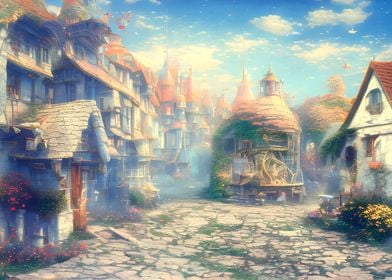 A fairytale town, blue sky