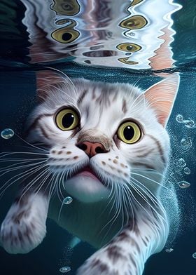 Cute Cat Swimming Animal