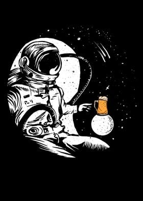 Astronaut drinks beer 