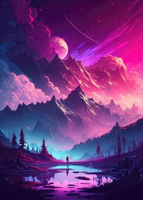 Purple mountains landscape