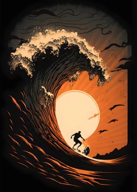 Surfer Sunset Drawing