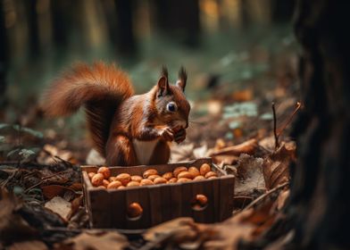 Squirrel collects Nuts