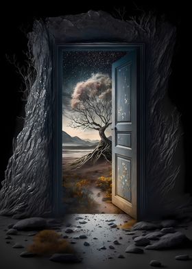 Door to white tree