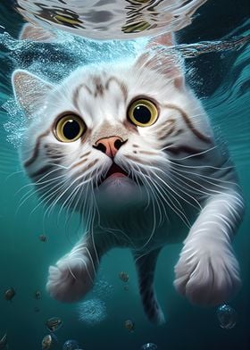 Cute Cat Swimming Animal