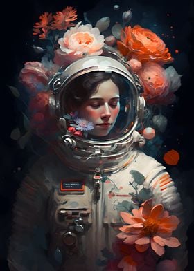 astronaut and flowers