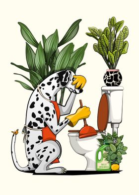 Dalmatian Cleaning Toilet