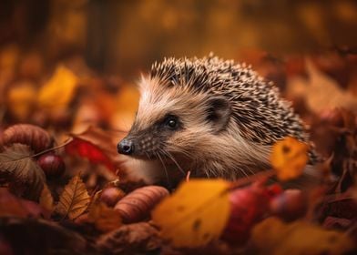 Hedgehog in Autumn leaves