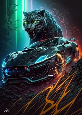 Car and Panther Neon light