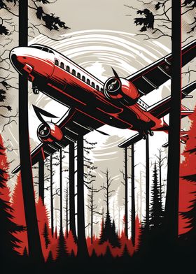 Airplane in Forest Vintage