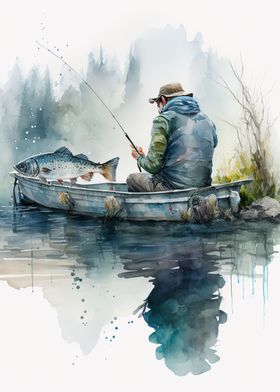 go fishing  watercolor 