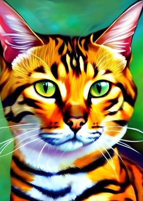 Bengal cat with green eyes