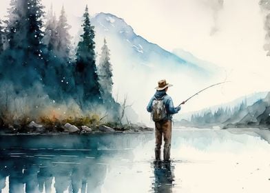 go fishing  watercolor 