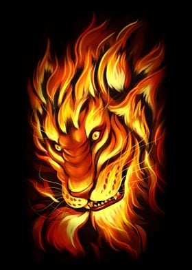 Lion Face with Fire