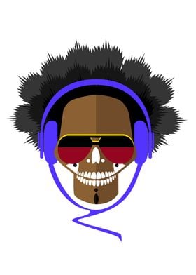 DJ skull icon with Afro ha