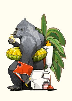 Gorilla using Toilet