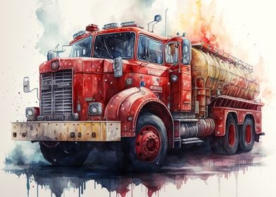 fire truck watercolor