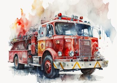 fire truck watercolor