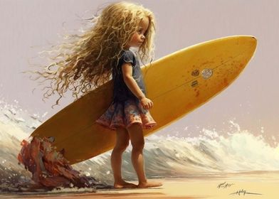 little girl and wave paint