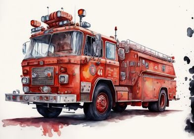 fire truck watercolor