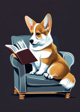 Cute Corgi Reading A book