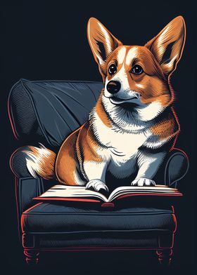 Cute Corgi Reading A book