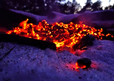 Campfire glowing coal