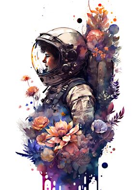 astronaut and flowers