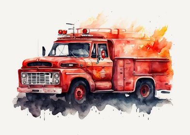 fire truck watercolor