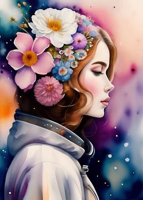 Watercolor floral girl
