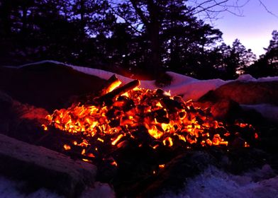 Campfire glowing coal