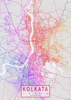 Kolkata City Map Colorful