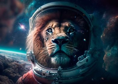 Beautiful lion to space