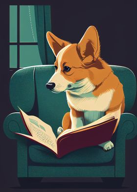 Cute Corgi Reading A book