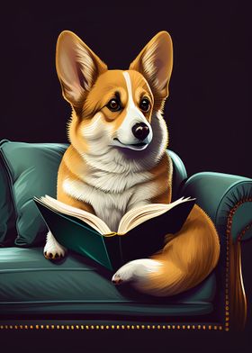 Cute Corgi Reading A book