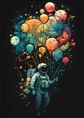 astronaut holding balloons