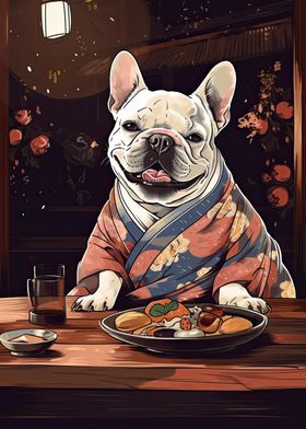 French Bulldog Eating Food