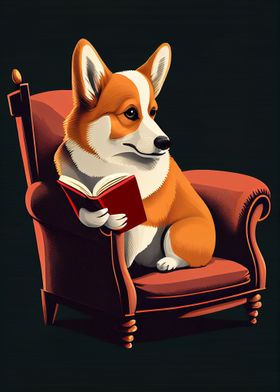 Cute Corgi Reading A book