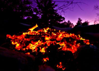 Campfire glowing coal